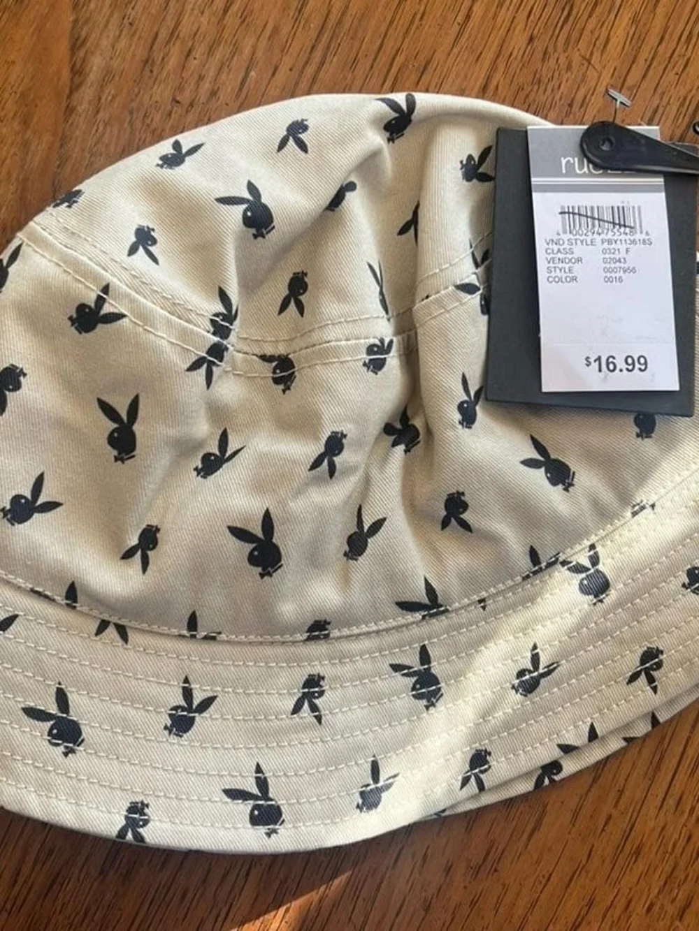 PLAYBOY Cream Bucket Hat with Black Bunny Motif